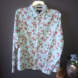 Lands’ End Floral Print Button Up No Iron Supima